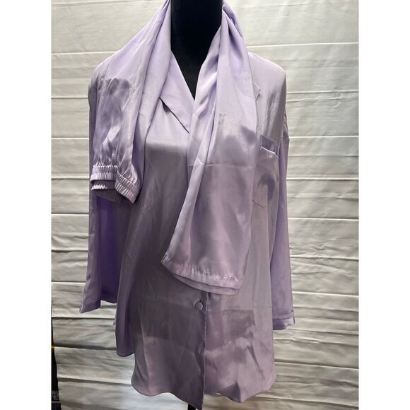 Victoria's Secret Lavender Satin Button-Up Long Sleeve Shirt & Pant Pajama Set